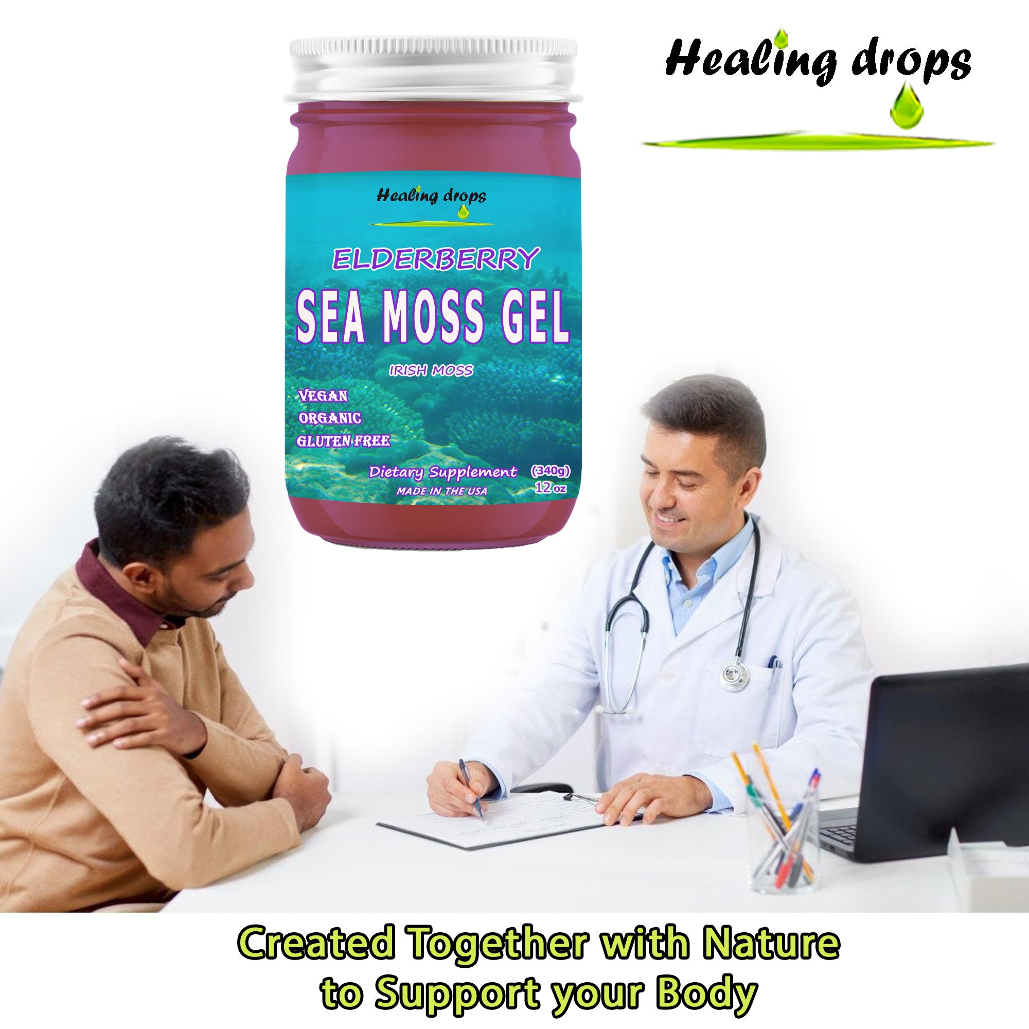 Sea Moss Elderberry Gel - Irish Sea Moss - Raw Organic Wildcrafted Sun-Dried Seamoss Elderberry Gel by Healing Drops