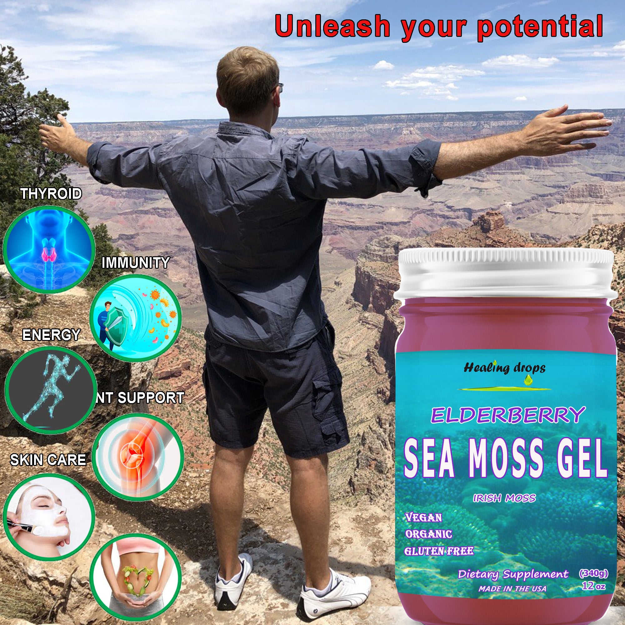 Sea Moss Elderberry Gel - Irish Sea Moss - Raw Organic Wildcrafted Sun-Dried Seamoss Elderberry Gel by Healing Drops