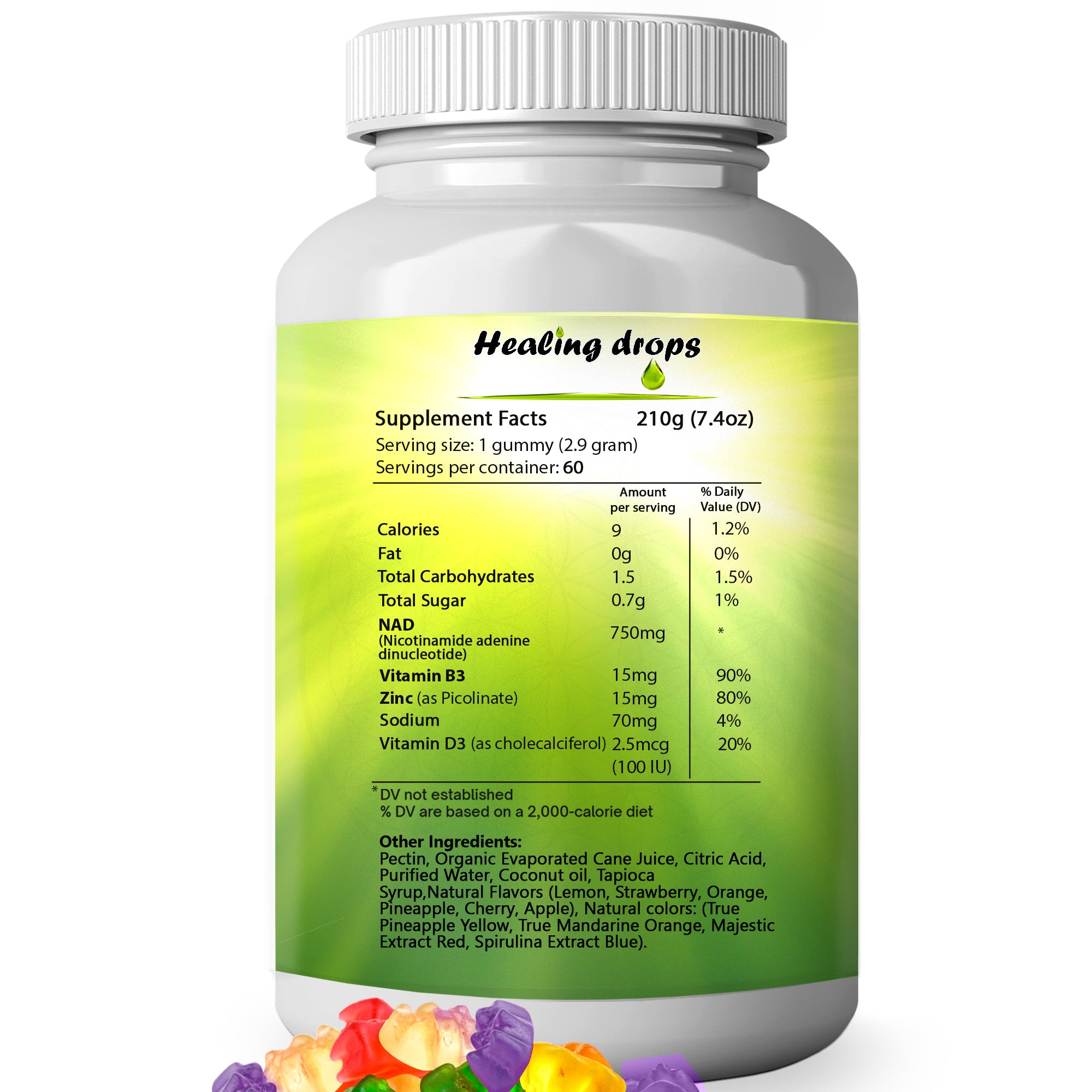 NAD+ Gummies - Nicotinamide adenine dinucleotid 750mg - NAD+ capsules alternative by Healing Drops