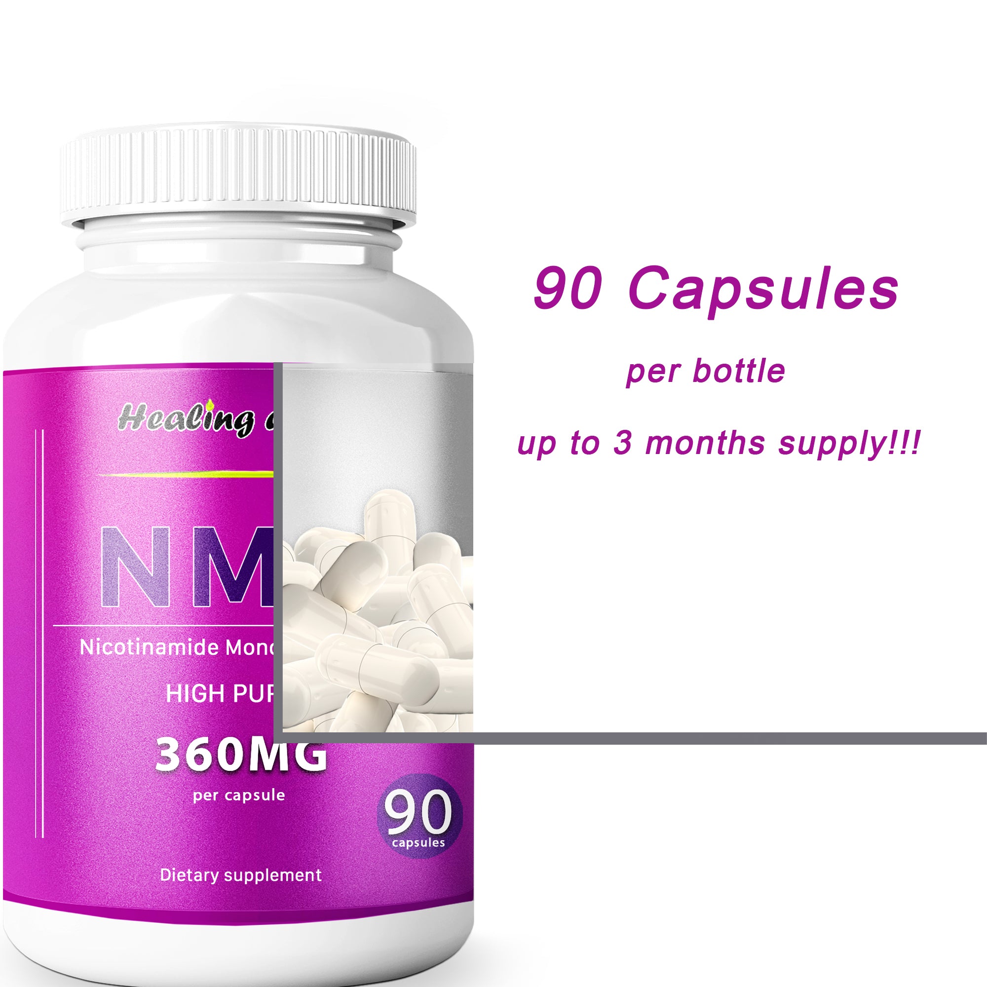 NMN Nicotinamide Mononucleotide Capsules 360mg – High Purity Stabilized Form 99% NMN (90 Capsules) Healing Drops - for NAD+ Muscles & Cellular Energy Metabolism - NMN Supplement