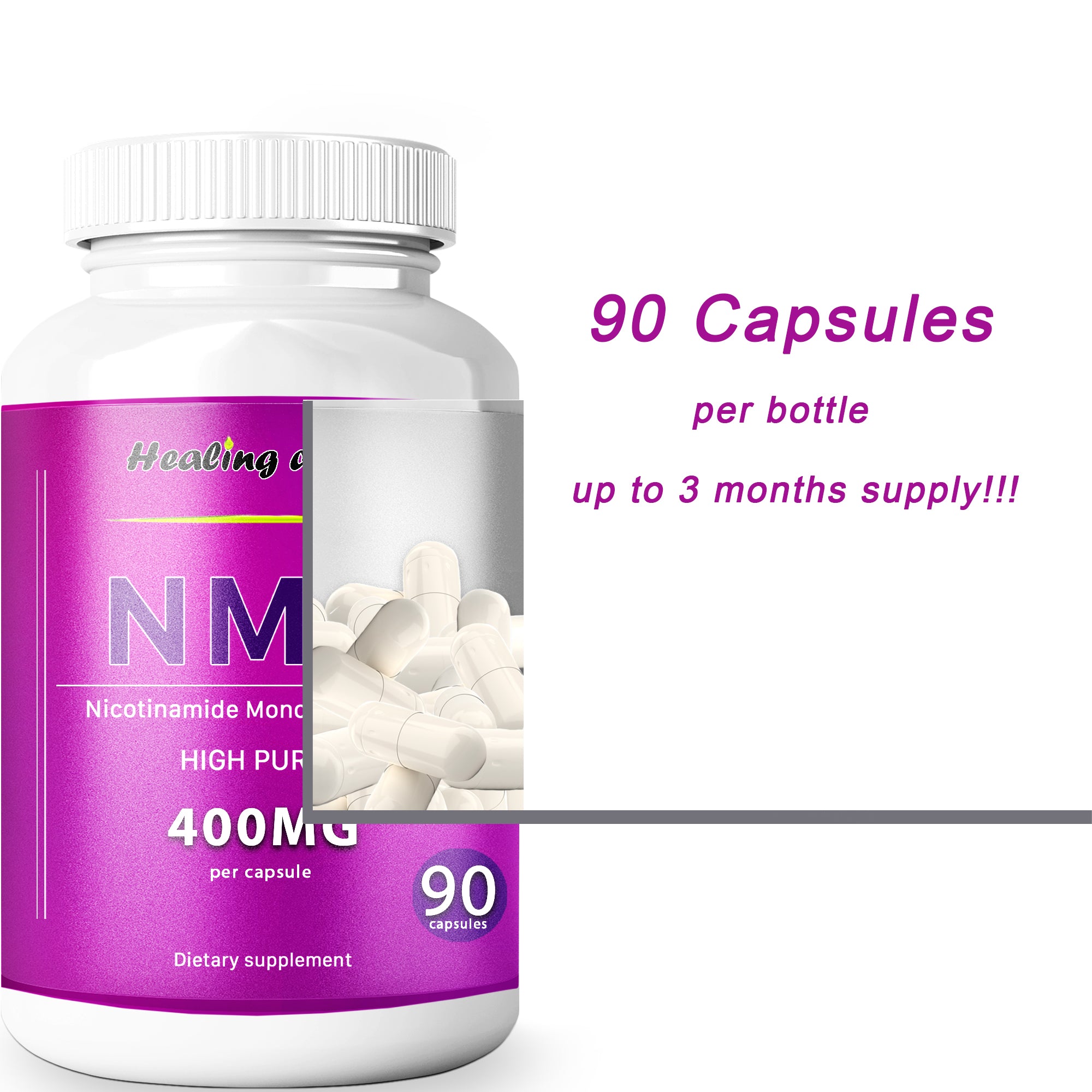 NMN Nicotinamide Mononucleotide Capsules 360mg – High Purity Stabilized Form 99% NMN (90 Capsules) Healing Drops - for NAD+ Muscles & Cellular Energy Metabolism - NMN Supplement