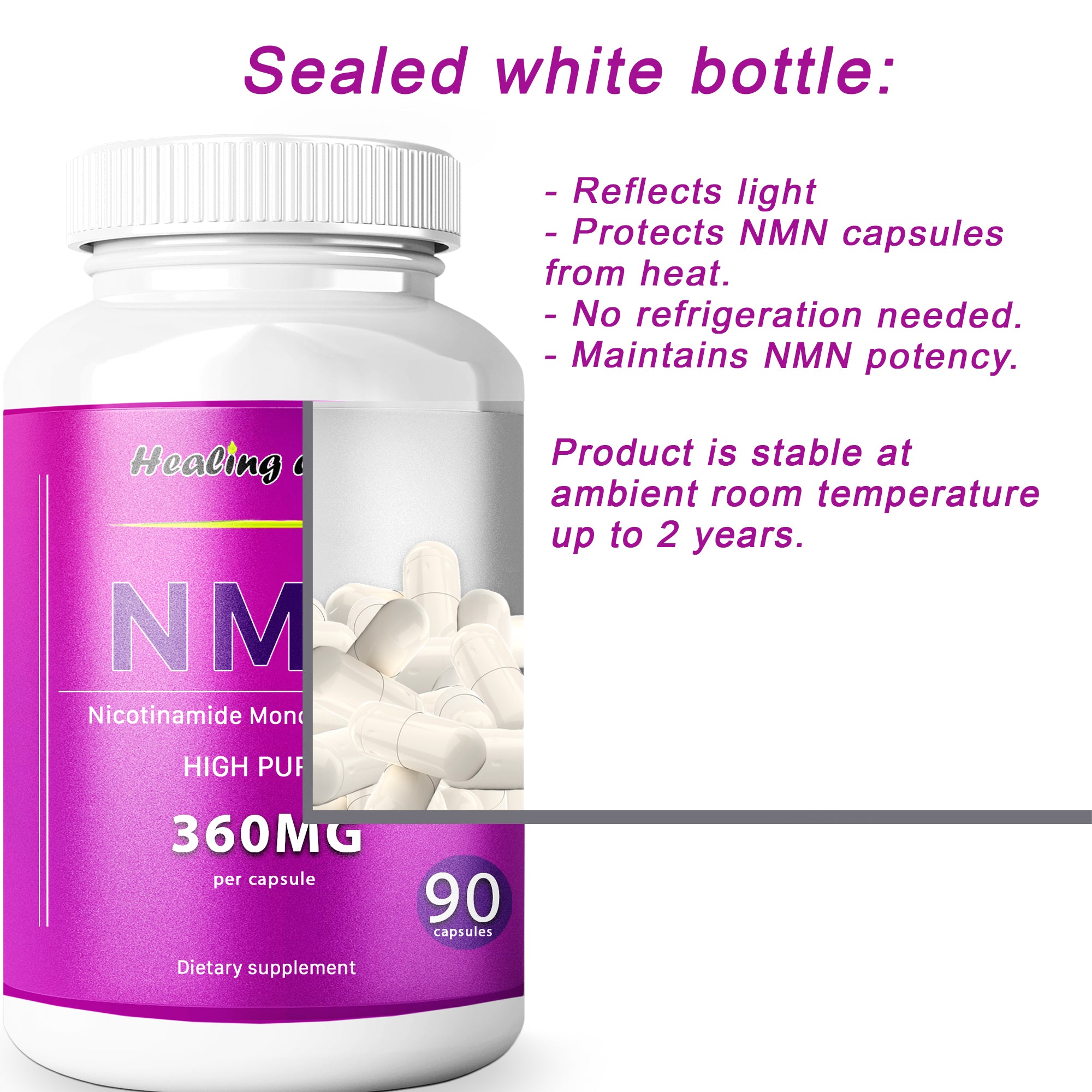 NMN Nicotinamide Mononucleotide Capsules 360mg – High Purity Stabilized Form 99% NMN (90 Capsules) Healing Drops - for NAD+ Muscles & Cellular Energy Metabolism - NMN Supplement