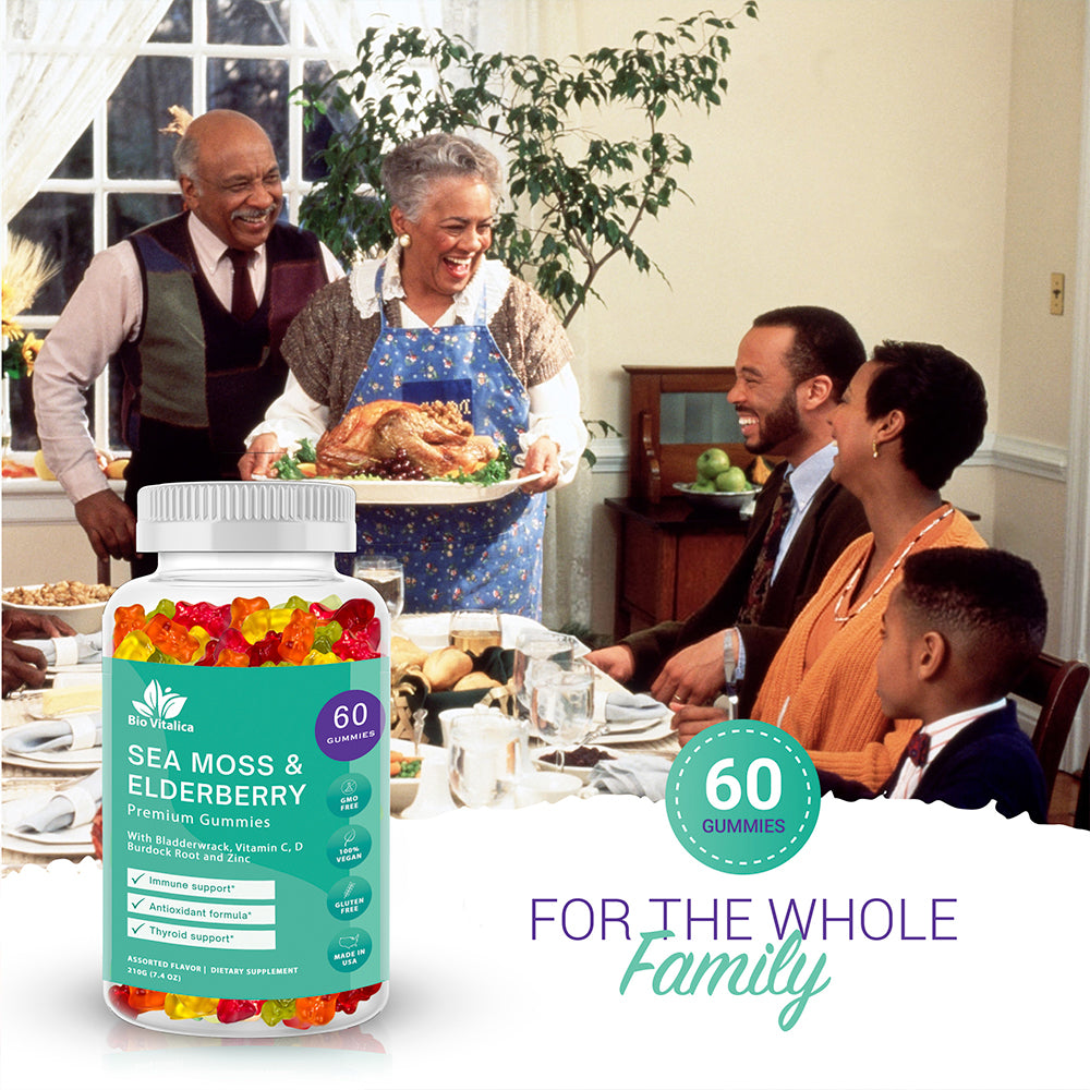 Sea Moss Gummies Elderberry Bio Vitalica - Vitamin C D + Zinc - Irish Seamoss Vegan Gummies